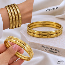 Load image into Gallery viewer, Stainless Steel 316L 18ct Gold Plated Silver Fili Bangles Set of 2 Waterproof
