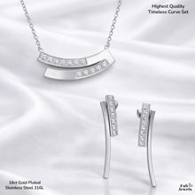 Load image into Gallery viewer, Stainless Steel 316L Silver Timeless Curve Set Necklace and Matching Earrings with Inlaid Cubic Zirconia