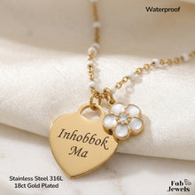 Load image into Gallery viewer, 18ct  Gold Plated on Stainless Steel 316L Inhobbok Ma Nanna Heart Pendant with Flower Charm Necklace Included