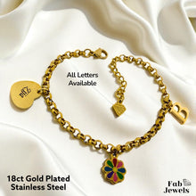 Load image into Gallery viewer, Stainless Steel Gold Plated Personalised Zija Initial Beautiful Flower Charm Bracelet