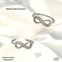 Load image into Gallery viewer, 18ct Gold Plated Stainless Steel infinity Ring with Inlaid Cubic Zirconia Waterproof