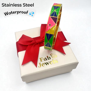 18ct Yellow Gold Plated Stainless Steel Multi Coloured Bangle Waterproof