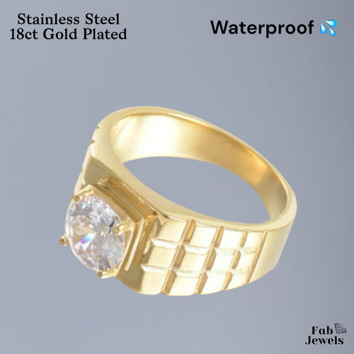 18ct Gold Plated on Stainless Steel Waterproof Ring with Cubic Zirconia
