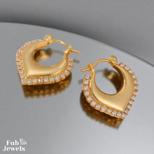 Load image into Gallery viewer, Hypoallergenic Yellow Gold Plated Hoop Earrings with Inlaid Cubic Zirconias
