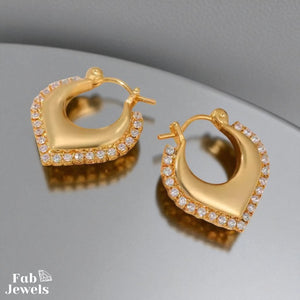 Hypoallergenic Yellow Gold Plated Hoop Earrings with Inlaid Cubic Zirconias