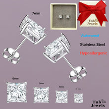 Load image into Gallery viewer, Stainless Steel Hypoallergenic Stud Square Cubic Zirconia Earrings