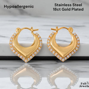 Hypoallergenic Yellow Gold Plated Hoop Earrings with Inlaid Cubic Zirconias