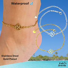 Load image into Gallery viewer, Stainless Steel Gold Plated Clover Anklet Yellow Gold White Gold Plated Waterproof Ankle Chain