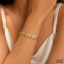 Load image into Gallery viewer, 18ct Gold Plated on Stainless Steel Mum Bangle with Inlaid Sparkling Cubic Zirconia