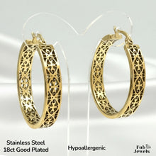 Load image into Gallery viewer, 18ct Gold Plated Maltese Cross Hypoallergenic Hoop Earrings Baroque Collection Waterproof