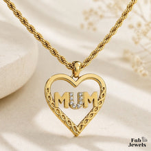 Load image into Gallery viewer, 18ct Gold Plated on Stainless Steel Mum Pendant Necklace with Inlaid Sparkling Cubic Zirconia