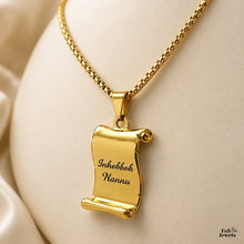 Load image into Gallery viewer, Stainless Steel 316L 18ct Gold Plated Engraved Inhobbok Nannu Scroll Pendant with Necklace