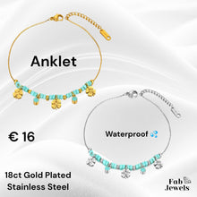 Load image into Gallery viewer, Anklet Ankle Chain Stainless Steel Waterproof Turquoise Beads Clover Charms