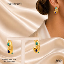 Load image into Gallery viewer, Stainless Steel 316L 18ct Gold Plated Hypoallergenic Hoop Earrings with Turquoise Gemstones