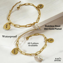 Load image into Gallery viewer, Charm Bracelet with Personalised Initial Including Maltese Cross Charm and Pearl Charm