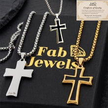 Load image into Gallery viewer, 18ct Gold Plated Men’s Cross Pendant Necklace Stainless Steel 316L Silver Black