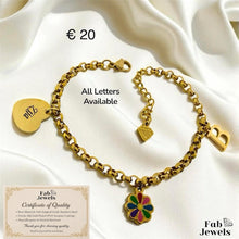 Load image into Gallery viewer, Stainless Steel Gold Plated Personalised Zija Initial Beautiful Flower Charm Bracelet