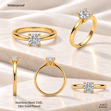 Load image into Gallery viewer, 18ct Gold Plated Stainless Steel  316L Classic Solitaire Ring with Brilliant Cut Cubic Zirconia Waterproof