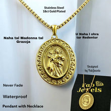 Load image into Gallery viewer, Stainless Steel 18ct Gold Plated Double Sided Pendant Madonna tal Grazzja and Redentur with Necklace