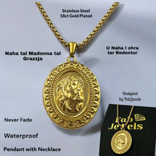 Load image into Gallery viewer, Stainless Steel 18ct Gold Plated Double Sided Pendant Madonna tal Grazzja and Redentur with Necklace