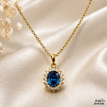 Load image into Gallery viewer, 18ct Gold Plated Stainless Steel Lady D Halo Pendant with Inlaid Cubic Zirconia Necklace