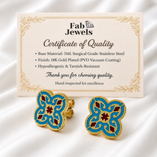 Load image into Gallery viewer, Maduma 18ct Gold Plated Stainless Steel 316L Maltese Cross Tile Hypoallergenic Stud Earrings