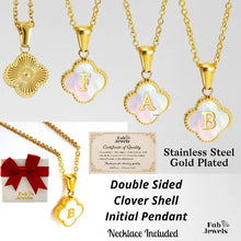 Load image into Gallery viewer, Stainless Steel 18ct Gold Plated Shell Clover Initial Letter Double Sided Pendant