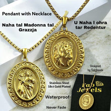 Load image into Gallery viewer, Stainless Steel 18ct Gold Plated Double Sided Pendant Madonna tal Grazzja and Redentur with Necklace