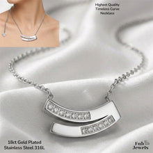 Load image into Gallery viewer, Stainless Steel 316L 18ct Gold Plated Silver Timeless Curve Necklace with Inlaid Cubic Zirconia