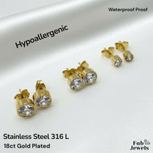 Load image into Gallery viewer, 18ct Gold Plated on Stainless Steel Hypoallergenic Solitaire Stud Earrings Clear Cubic Zirconias