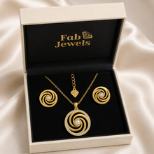 Load image into Gallery viewer, Stylish Stainless Steel Silver/Yellow Gold Set Necklace Earrings and Pendant With Crystals and Pearl