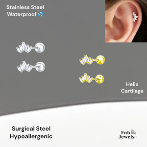 Stainless Steel 316L Hypoallergenic Gold Plated Surgical Steel Stud Earrings Piercing Heart Crown