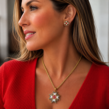 Load image into Gallery viewer, 18ct Gold Plated on Stainless Steel 316L Nights of Malta Set Pendant Hypoallergenic Stud Earrings Rope Chain Included