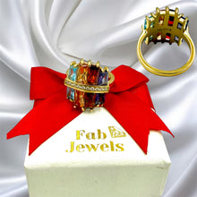 Load image into Gallery viewer, Highest Quality Gold Plated on Stainless Steel Multi Coloured Ring Inlaid Baguette Cut Cubic Zirconia Northern Lights Collection
