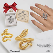 Load image into Gallery viewer, Stainless Steel 316l 18ct Gold Gold Plated Adjustable Snake Ring Waterproof