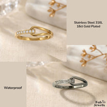 Load image into Gallery viewer, 18ct Gold Plated Stainless Steel  Dainty Ring with Inlaid Cubic Zirconia Waterproof