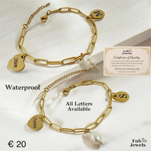 Load image into Gallery viewer, Charm Bracelet with Personalised Initial Including Maltese Cross Charm and Pearl Charm
