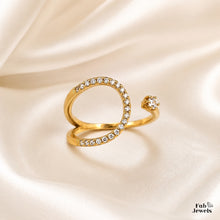 Load image into Gallery viewer, 18ct Gold Plated Stainless Steel  316L Open Halo Adjustable Ring with Inlaid Cubic Zirconia Waterproof