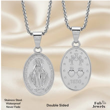 Load image into Gallery viewer, Double Sided Lady of Immaculate Conception Miracle Love Peace Pendant Necklace Gold Plated on Stainless Steel