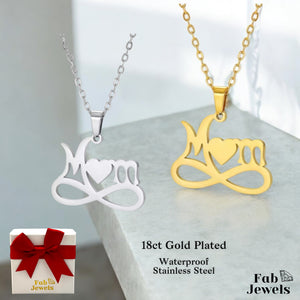 18ct Gold Plated on Stainless Steel Mum Infinity Necklace Waterproof