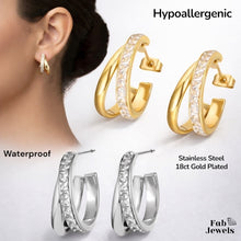 Load image into Gallery viewer, Stainless Steel Hypoallergenic Yellow White Gold Plated Earrings with Swarovski Crystals