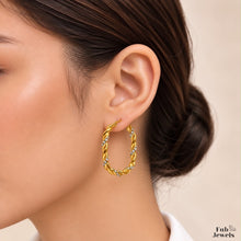 Load image into Gallery viewer, Stainless Steel 316L 18ct Gold Plated Hypoallergenic Twisted Cubic Zirconia Hoop Earrings