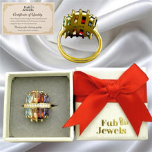 Load image into Gallery viewer, Highest Quality Gold Plated on Stainless Steel Multi Coloured Ring Inlaid Baguette Cut Cubic Zirconia Northern Lights Collection