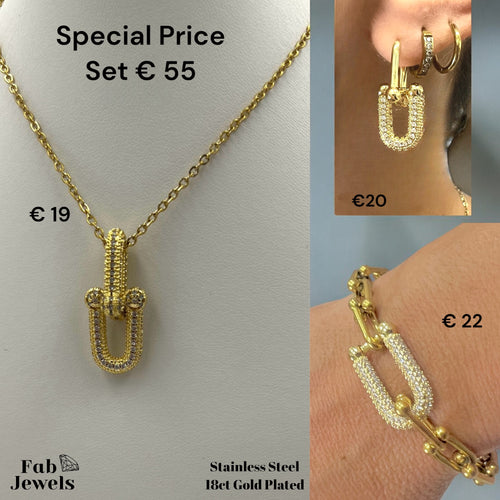 18ct Gold Plated on Stainless Steel Maltese Highest Quality Set Bracelet Hypoallergenic Dangling Earrings Necklace Pendant