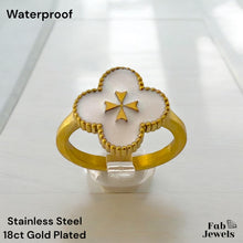 Load image into Gallery viewer, 18ct Gold Plated Stainless Steel White Clover Ring with Maltese Cross