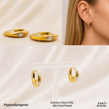 Load image into Gallery viewer, Hypoallergenic 18ct Gold Plated Stainless Steel 316L Oval Hoop Earrings with Inlaid Cubic Zirconia