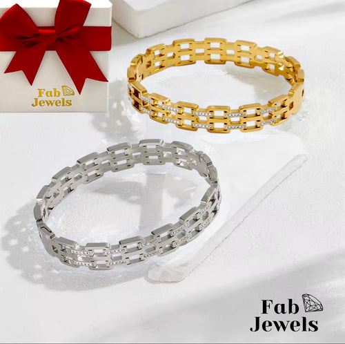 18ct Yellow Gold Plated Stainless Steel Stylish Bangle with Cubic Zirconia