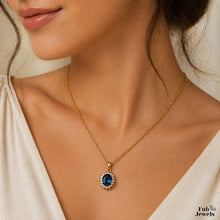Load image into Gallery viewer, 18ct Gold Plated Stainless Steel Lady D Halo Pendant with Inlaid Cubic Zirconia Necklace