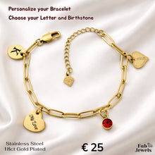 Load image into Gallery viewer, Stainless Steel Yellow Gold Plated My Love Heart Personalised Initial Charm Bracelet