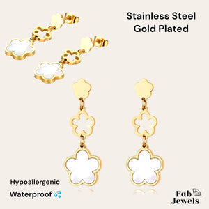 Hypoallergenic Yellow Gold Plated Stainless Steel Dangling  Flower Earrings
